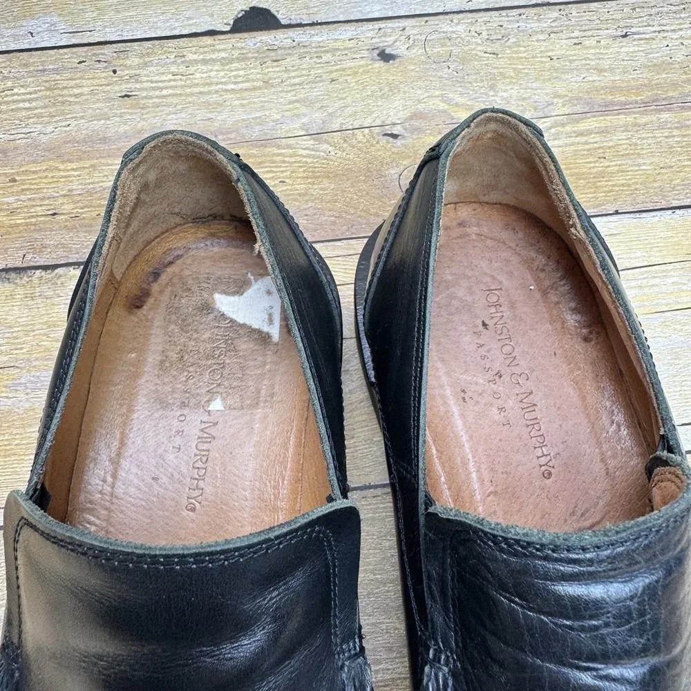 Johnston & Murphy Passport Loafers Mens‎ 8.5M Black Leather Italy Slip Preppy